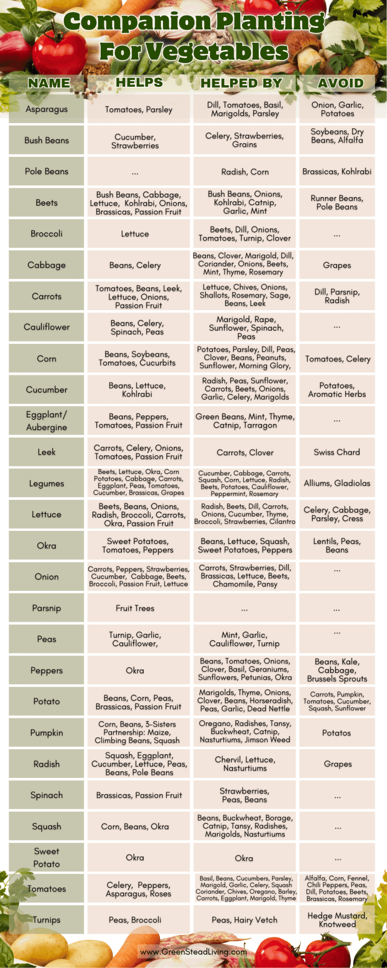 Companion planting chart for vegetables